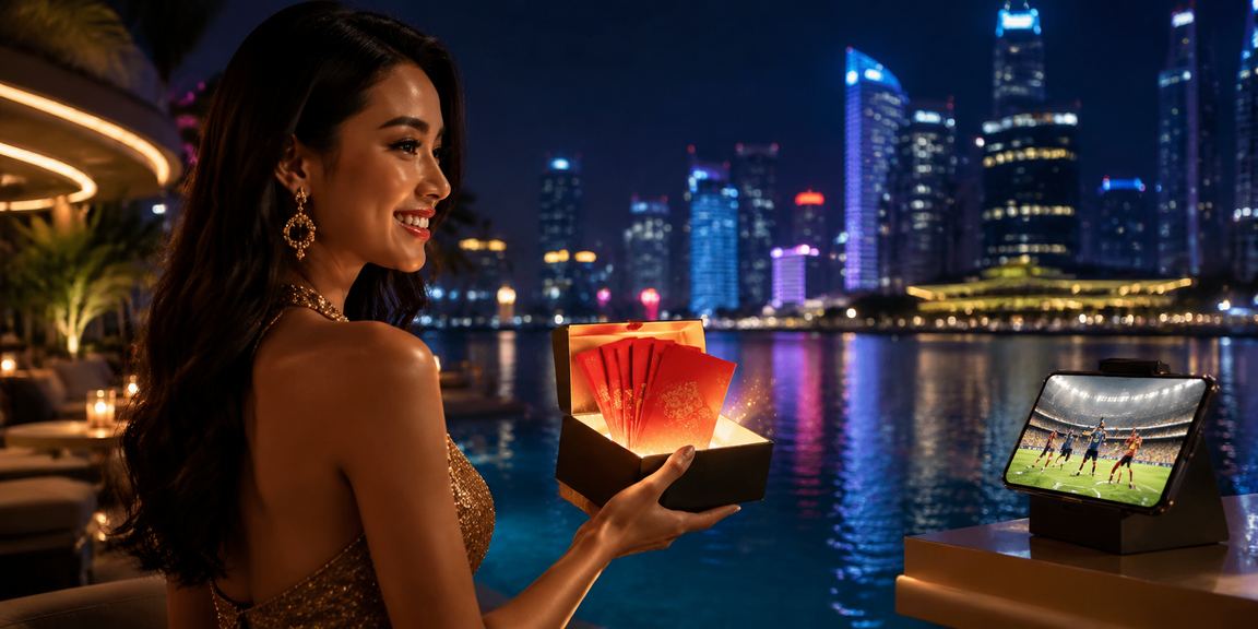 Amplop merah neon melambangkan bonus dan keberuntungan dalam taruhan online