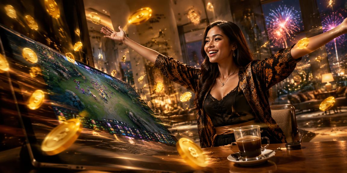 Atmosfer warung kopi Vietnam dengan layar esports dan antarmuka taruhan digital